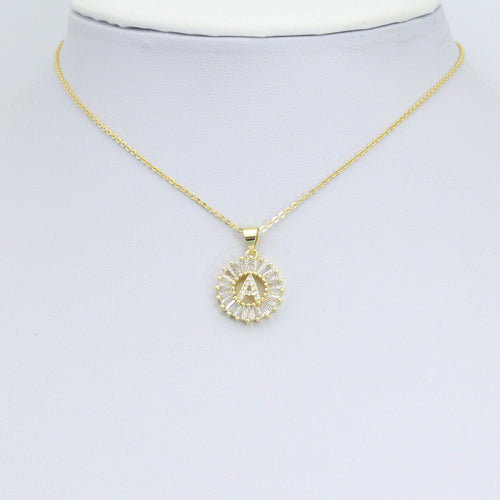 Baguette CZ Circle Initial Letter Charm/Pendent, Alphabet  Pendent, Gold/Silver Finish, sku#Z1483A