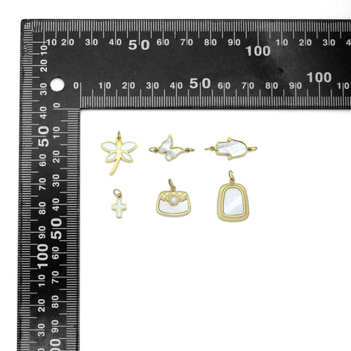 Mother of Pearl Dragonfly Butterfly Hamsa hand Connector charm, Purse Cross charm, Sku#LX896
