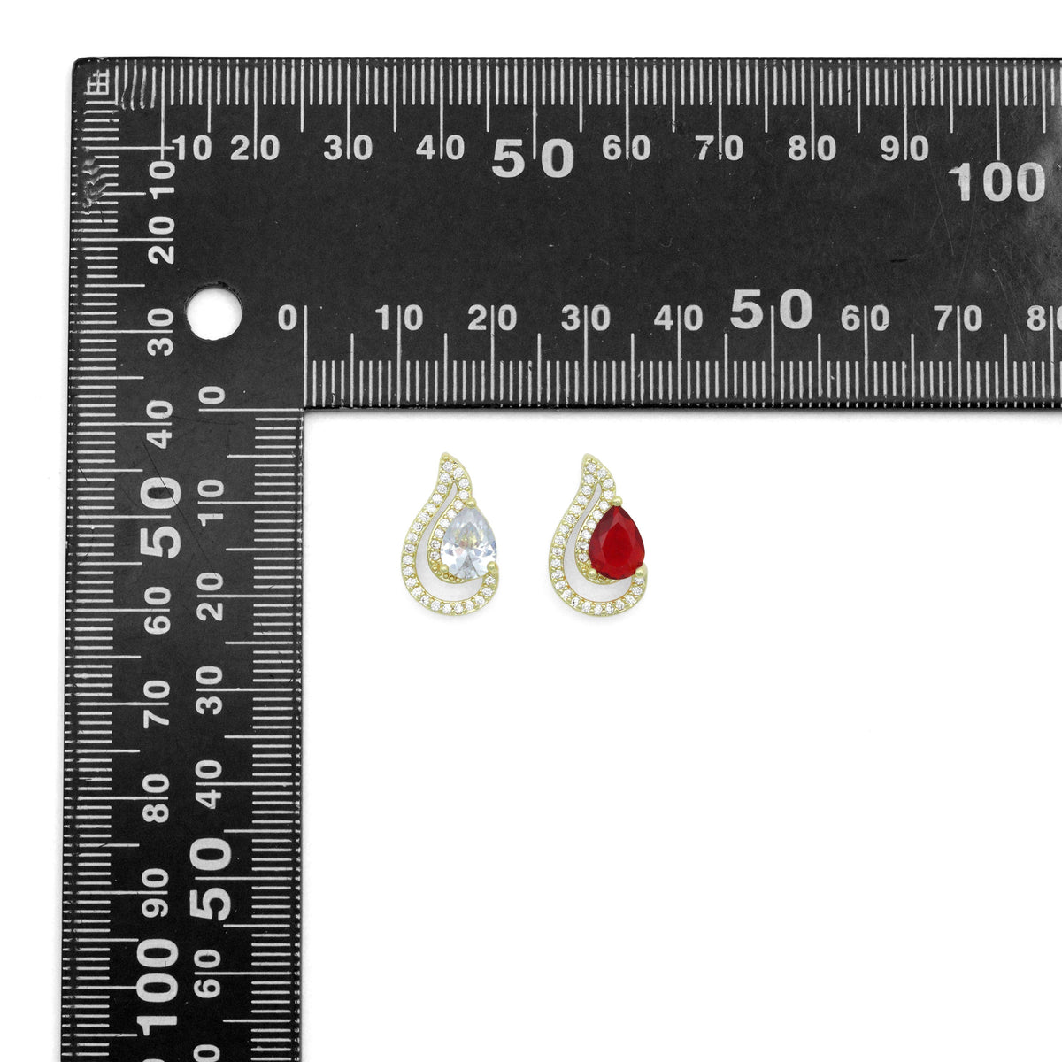 Clear Red CZ Gold Teardrop Shape charm Pendant, Sku#LK1271