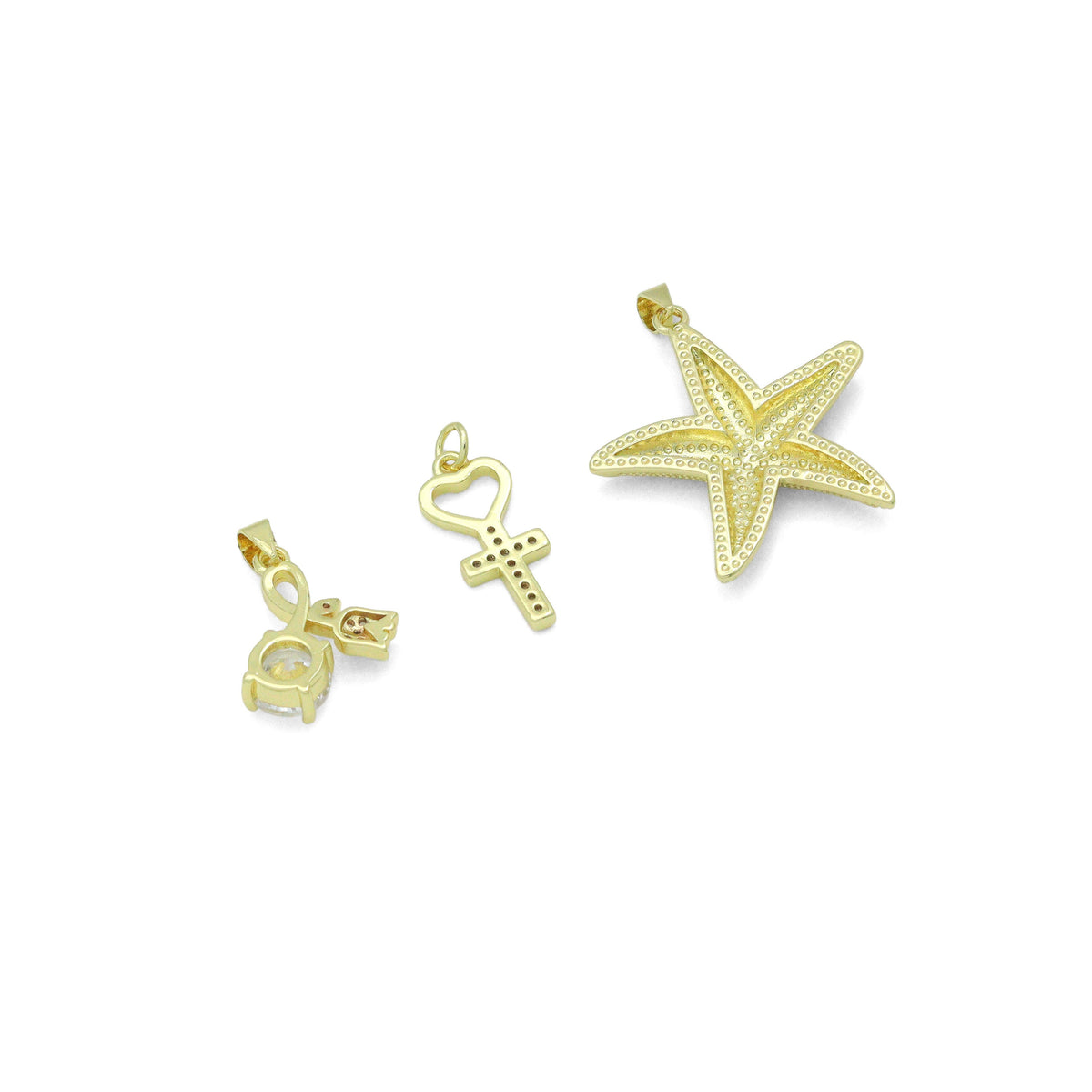 Gold Clear CZ Cross Heart Starfish Flower Big CZ Pendant charm, Sku#LK1273
