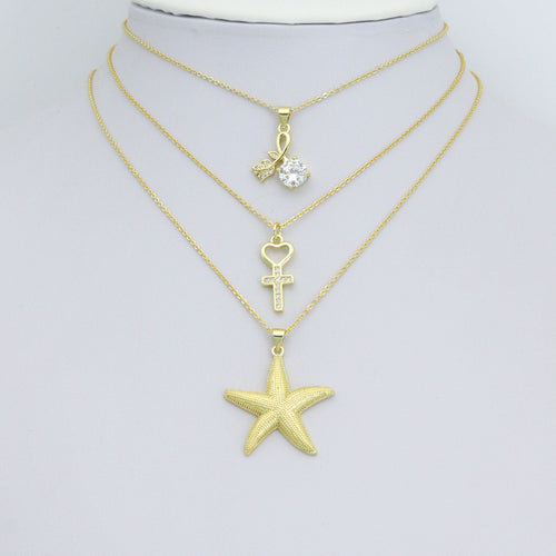 Gold Clear CZ Cross Heart Starfish Flower Big CZ Pendant charm, Sku#LK1273