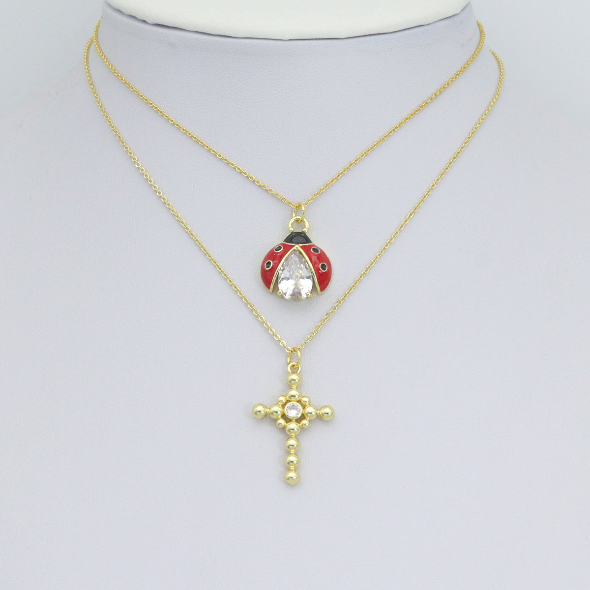 Gold Silver Ball Cross Ladybird Ladybug Pendant charm, Sku#A505