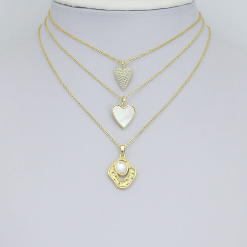 CZ Heart, Mother of Pearl Heart, Oval Pearl Pendant charm, Sku#LX917