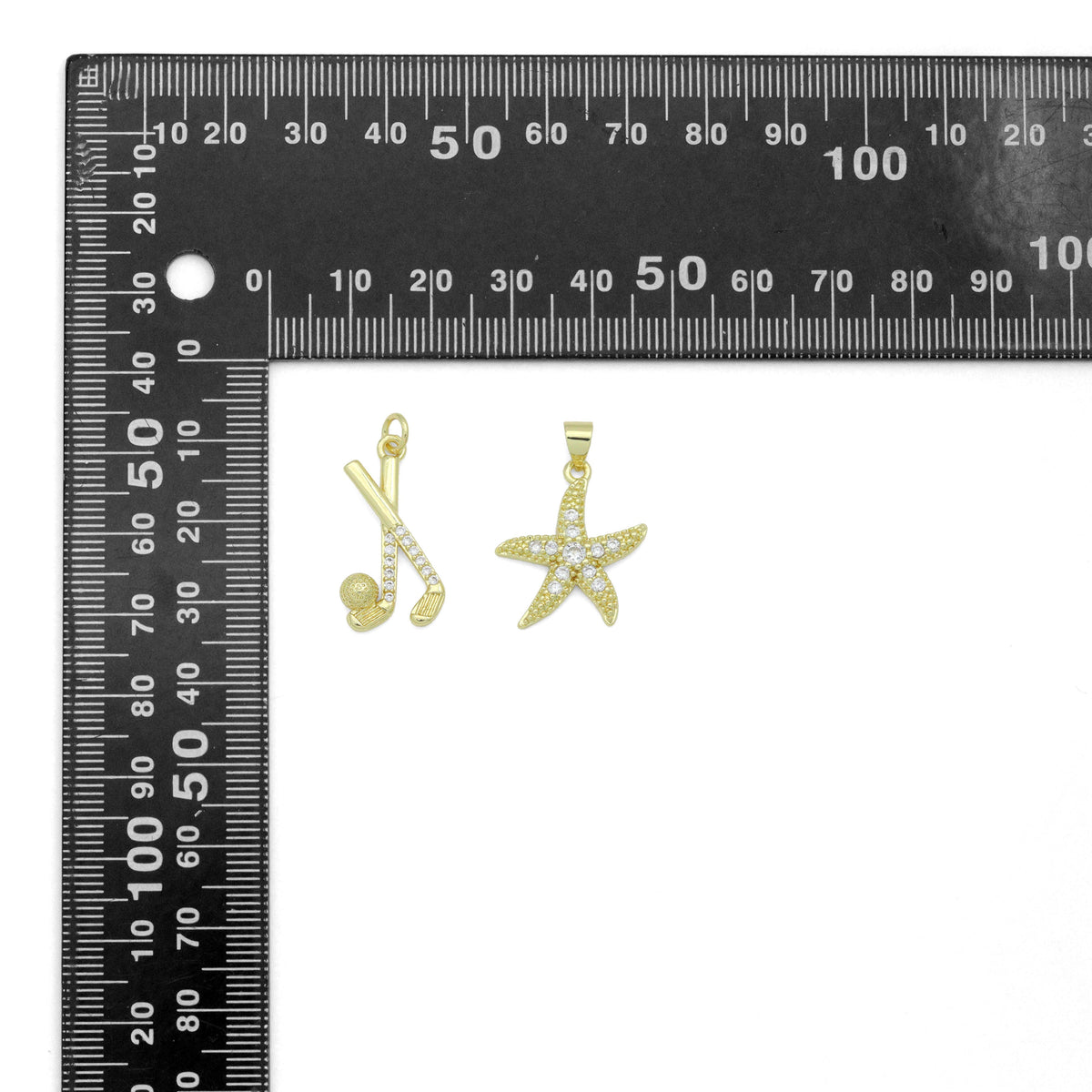 CZ Pave Hockey Stick Ball, Starfish Pendant charm, Sku#LK1274
