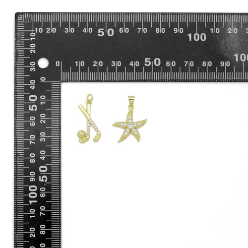 CZ Pave Hockey Stick Ball, Starfish Pendant charm, Sku#LK1274