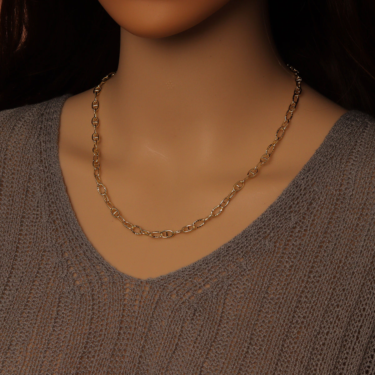 Gold Silver hammered Oval Anchor Chain by Yard, LX908