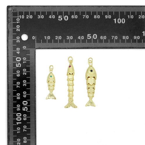 3D Vintage Style Movable Wiggling Fish charm, Sku#FH248