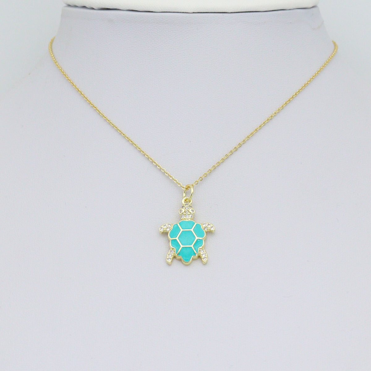 Gold Clear CZ Turquoise Enamel Turtle Tortoise Pendant charm, Sku#LX921