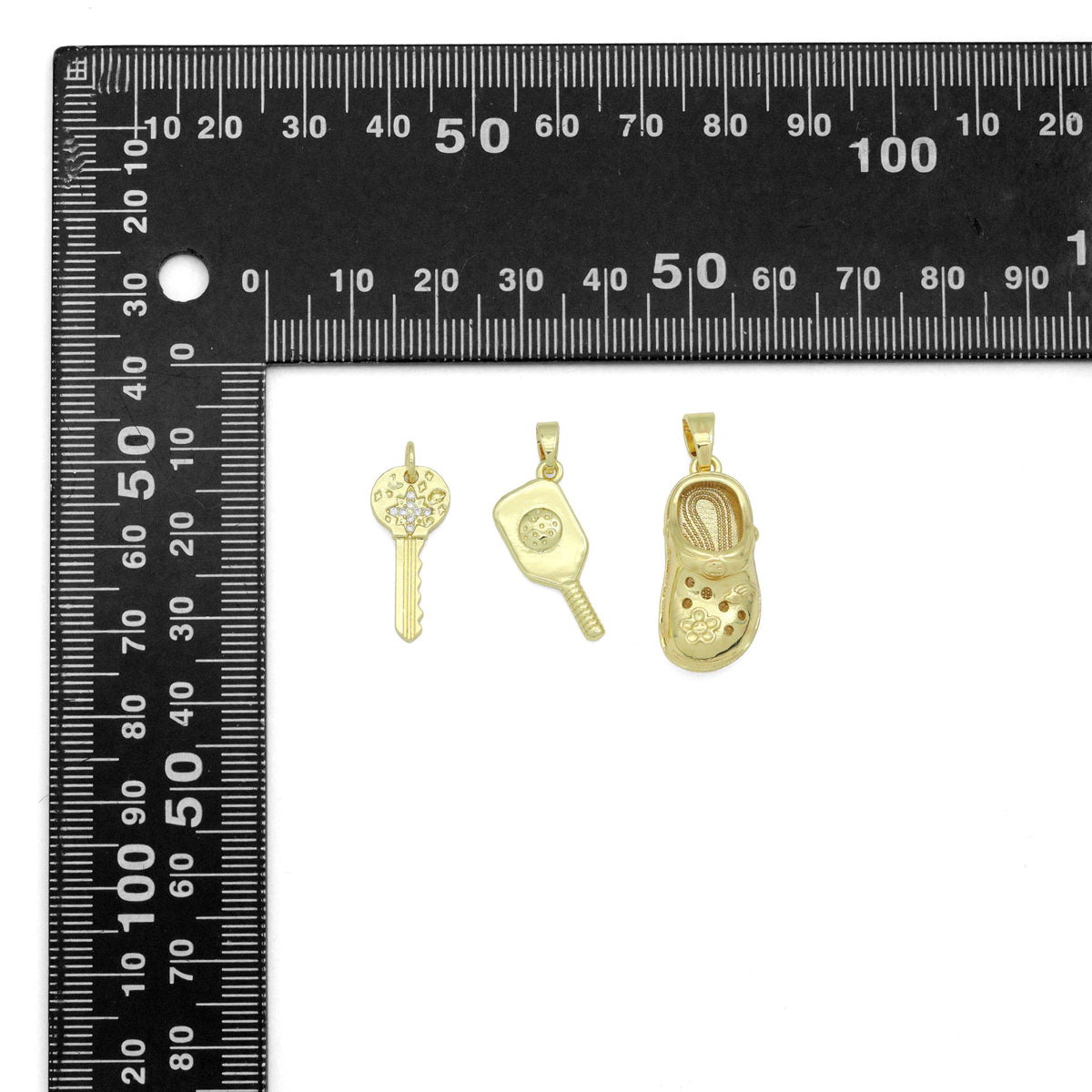 Clear CZ Gold Key Crocs Shoe pickleball racket Pendant charm , Sku#LX922