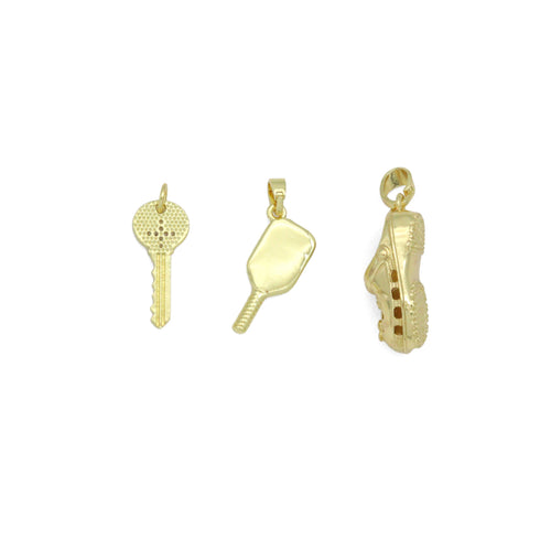 Clear CZ Gold Key Crocs Shoe pickleball racket Pendant charm , Sku#LX922