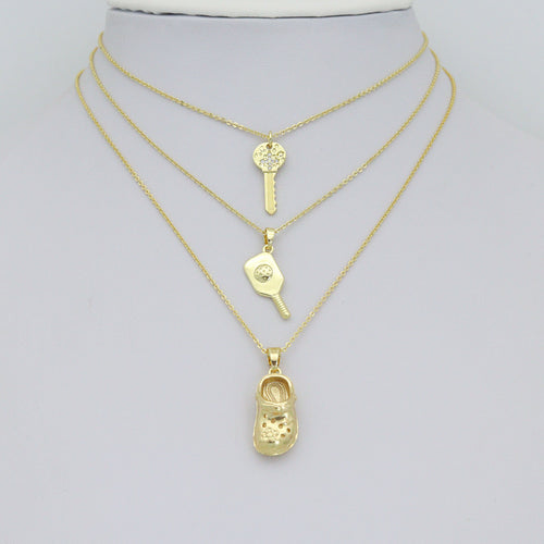 Clear CZ Gold Key Crocs Shoe pickleball racket Pendant charm , Sku#LX922