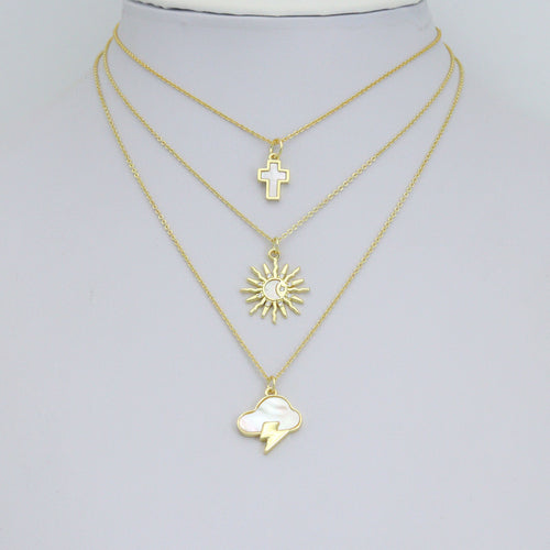 Mother of Pearl Cross Clouds Sun Pendant charm, Sku#LX924