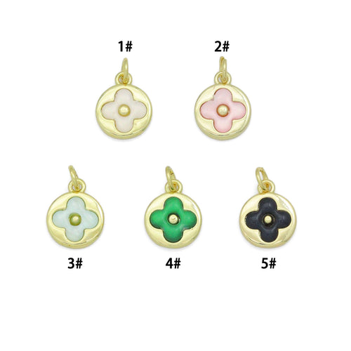 Colorful Enamel Clover flower Coin Pendant charm, Sku#LD764