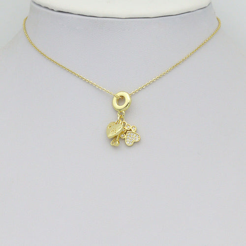Clear CZ Gold Heart Paw Dog Bone Pendant Large Hole charm, Sku#LD774