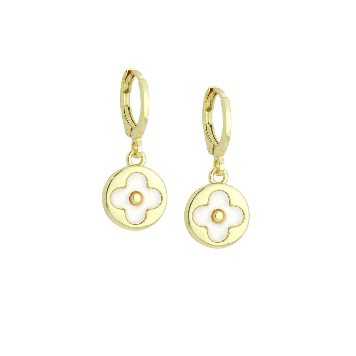 White Clover Gold Round Shape Hoop Earrings, Sku#LD776