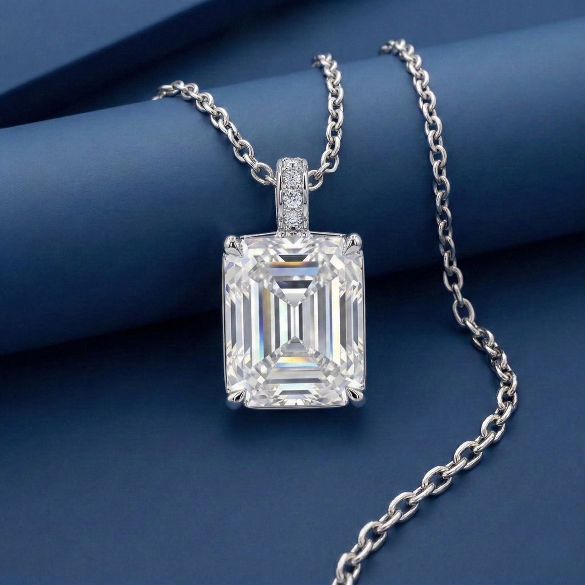 5.5CT (11mm) Emerald Cut Moissanite Diamond Necklace