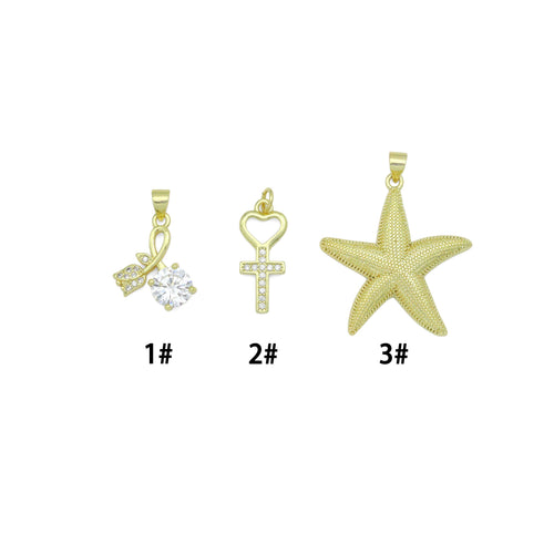 Gold Clear CZ Cross Heart Starfish Flower Big CZ Pendant charm, Sku#LK1273