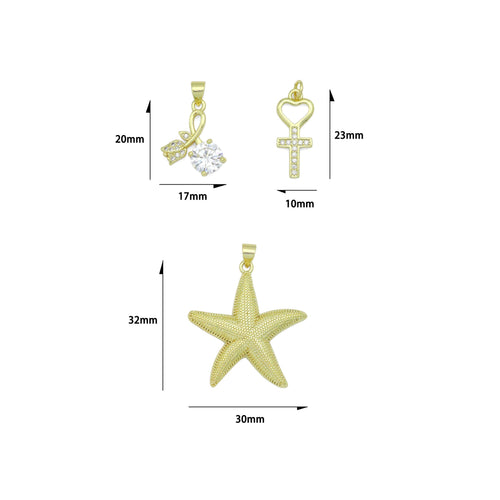 Gold Clear CZ Cross Heart Starfish Flower Big CZ Pendant charm, Sku#LK1273
