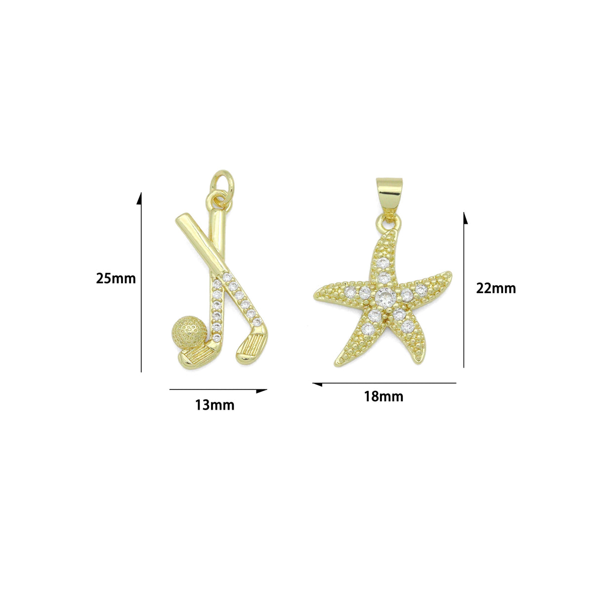 CZ Pave Hockey Stick Ball, Starfish Pendant charm, Sku#LK1274