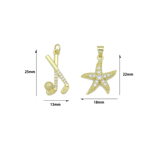 CZ Pave Hockey Stick Ball, Starfish Pendant charm, Sku#LK1274