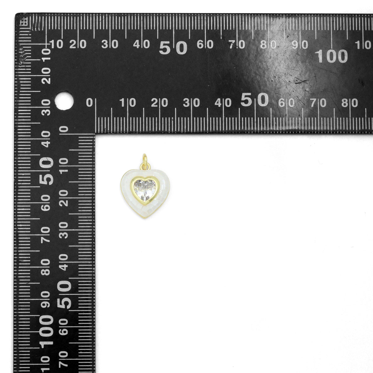 White Mother of Pearl with CZ Center Heart  Heart Pendant charm, Sku#LK1282