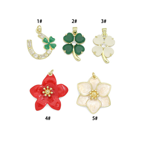Lucky flower horseshoe, Clover Flower, large red white flower Charm Pendant, Sku#LK1285