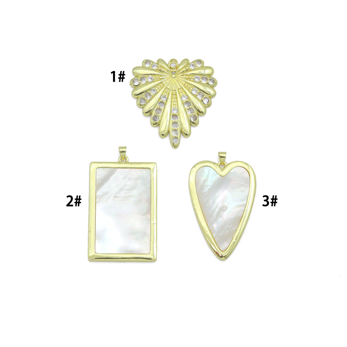 Large Mopther of Pearl Heart Rectangle Shape Charm Pendant, CZ Leaf pendant, Sku#LK1286