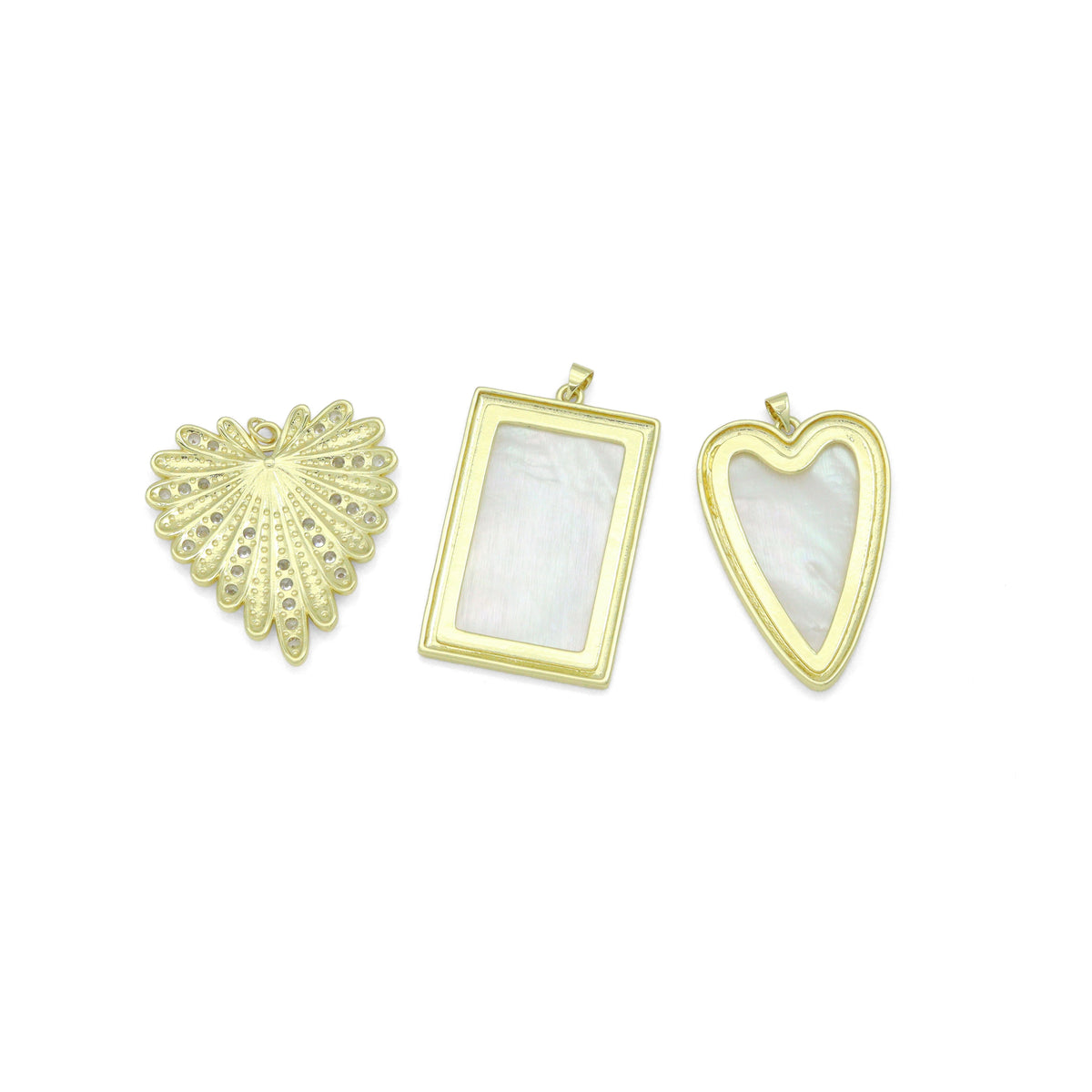 Large Mopther of Pearl Heart Rectangle Shape Charm Pendant, CZ Leaf pendant, Sku#LK1286