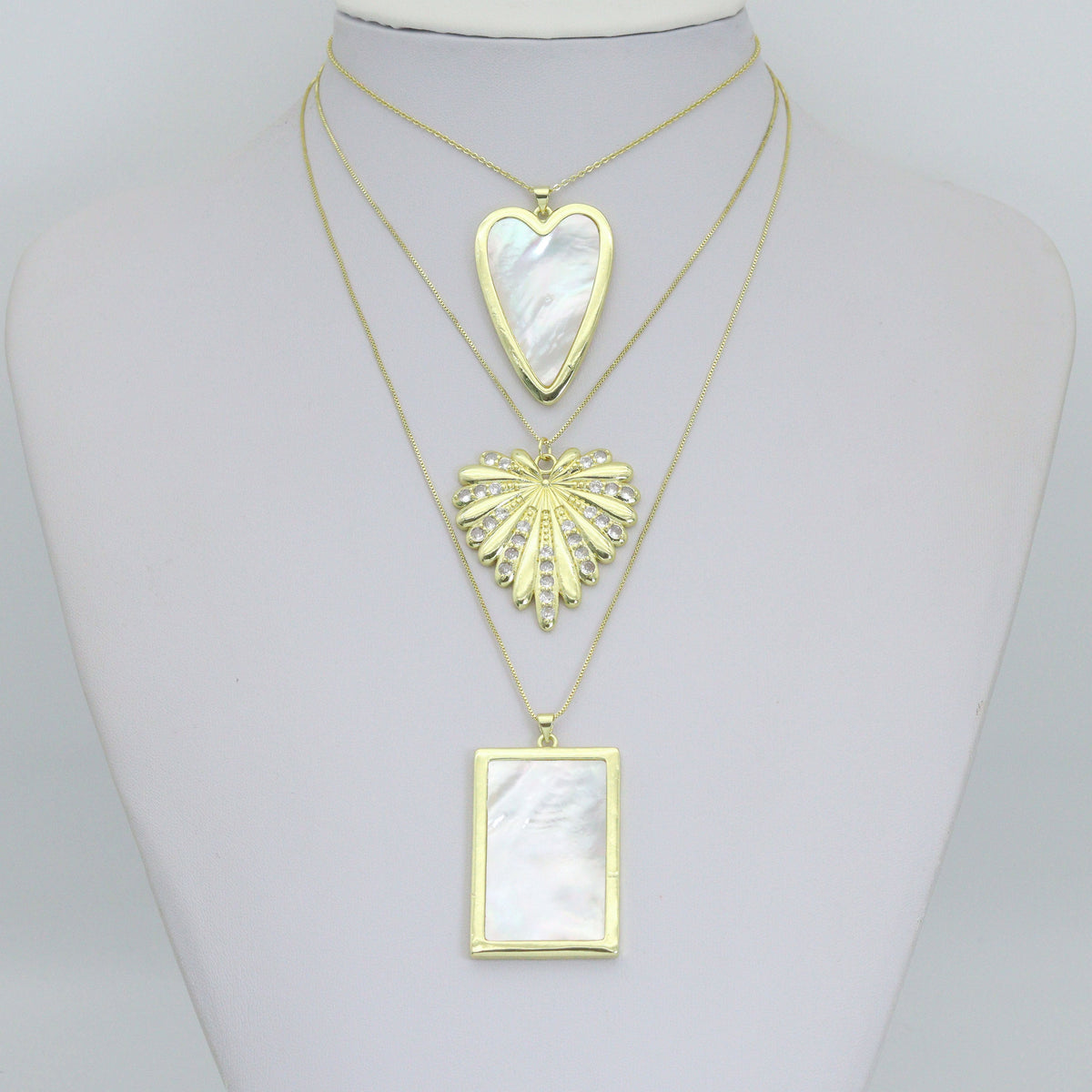 Large Mopther of Pearl Heart Rectangle Shape Charm Pendant, CZ Leaf pendant, Sku#LK1286