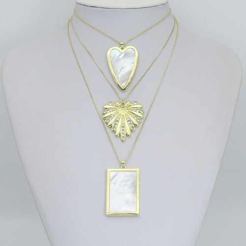 Large Mopther of Pearl Heart Rectangle Shape Charm Pendant, CZ Leaf pendant, Sku#LK1286