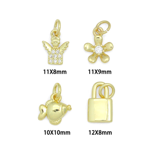 Clear CZ Gold Angel Charm Pendant, Sku#LK1290