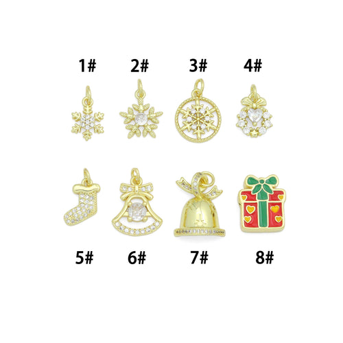 Christmas Holiday Charm collection, Christmas Snowflake Bell gift box wreath Charm Pendant, Sku#LK1291