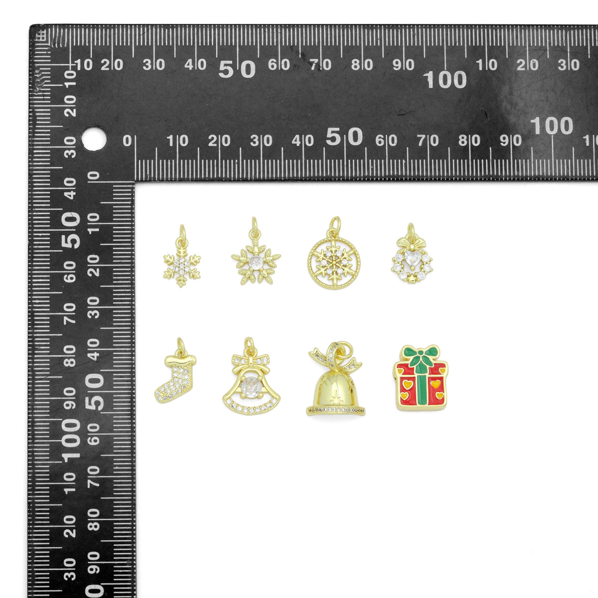 Christmas Holiday Charm collection, Christmas Snowflake Bell gift box wreath Charm Pendant, Sku#LK1291