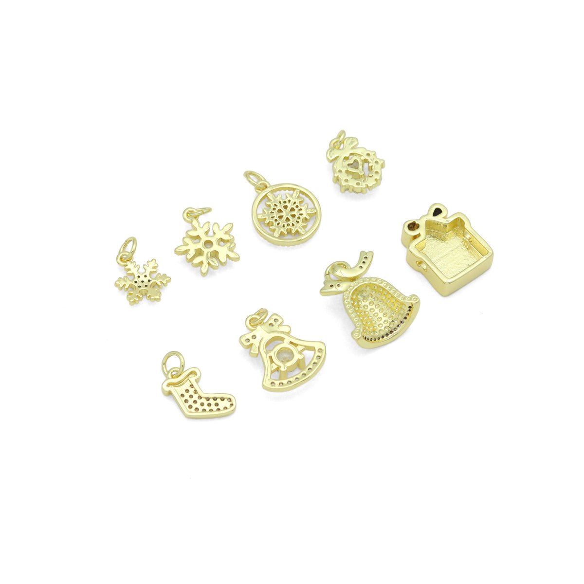 Christmas Holiday Charm collection, Christmas Snowflake Bell gift box wreath Charm Pendant, Sku#LK1291