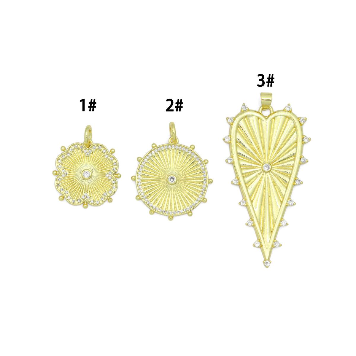 Petal Sunburst, Radiant Cirle, Heartburst Charm Pendant, Sku#LK1293