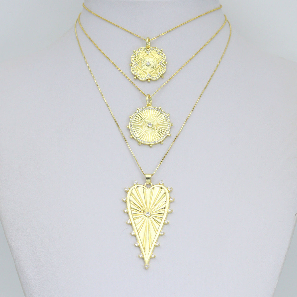 Petal Sunburst, Radiant Cirle, Heartburst Charm Pendant, Sku#LK1293