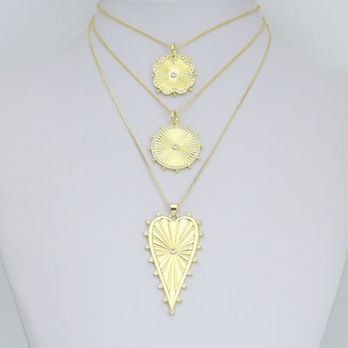 Petal Sunburst, Radiant Cirle, Heartburst Charm Pendant, Sku#LK1293