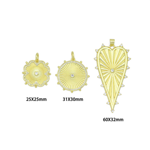 Petal Sunburst, Radiant Cirle, Heartburst Charm Pendant, Sku#LK1293