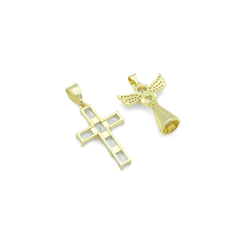 Clear CZ Cross Angel With Swings Charm Pendant, Sku#LK1294