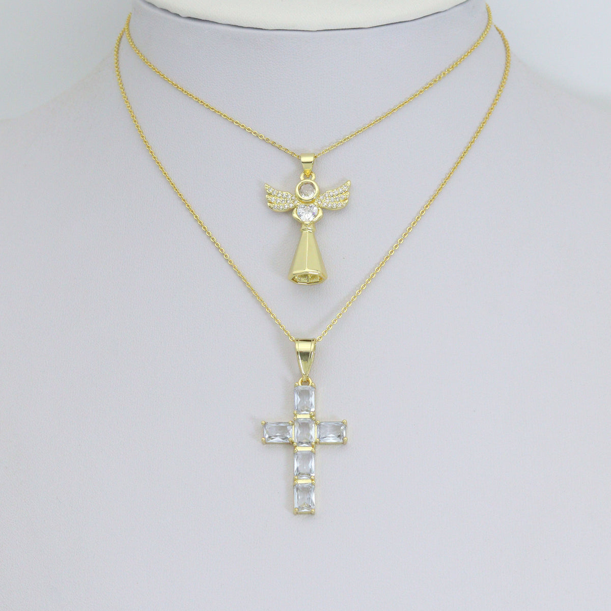 Clear CZ Cross Angel With Swings Charm Pendant, Sku#LK1294