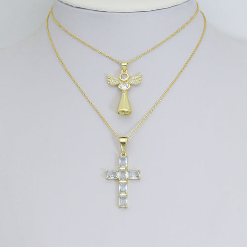Clear CZ Cross Angel With Swings Charm Pendant, Sku#LK1294