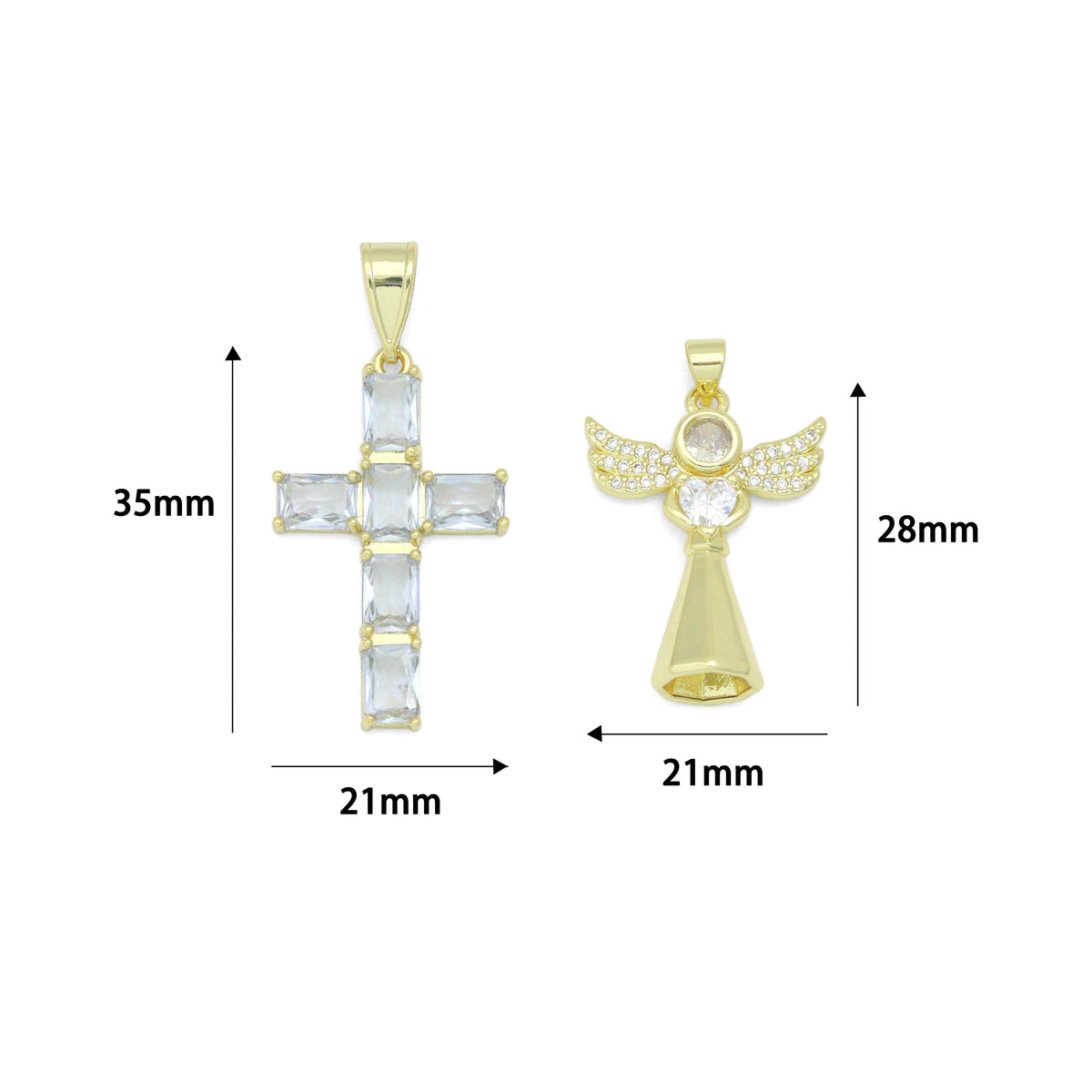 Clear CZ Cross Angel With Swings Charm Pendant, Sku#LK1294