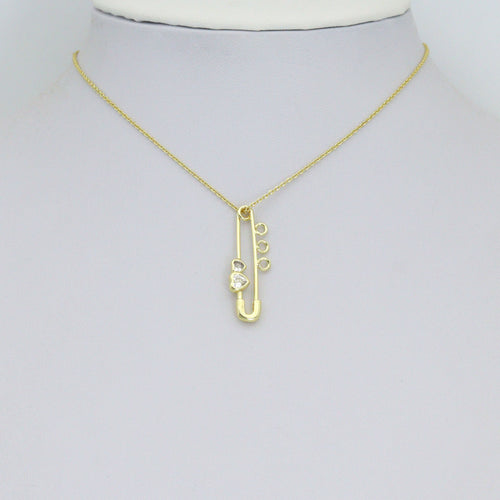 Clear CZ Safety Pin Shape Charm Pendant, Sku#LK1296