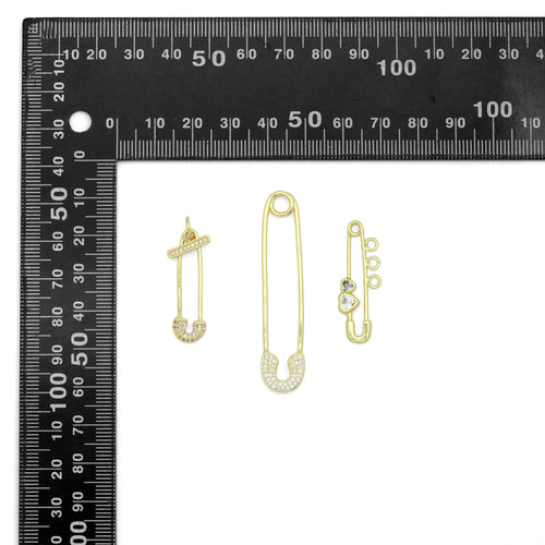 Clear CZ Safety Pin Shape Charm Pendant, Sku#LK1296
