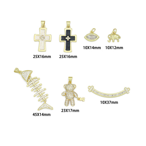 Cross Bear Fish Eye Elephant Bar Charm Pendant, Sku#LK1298