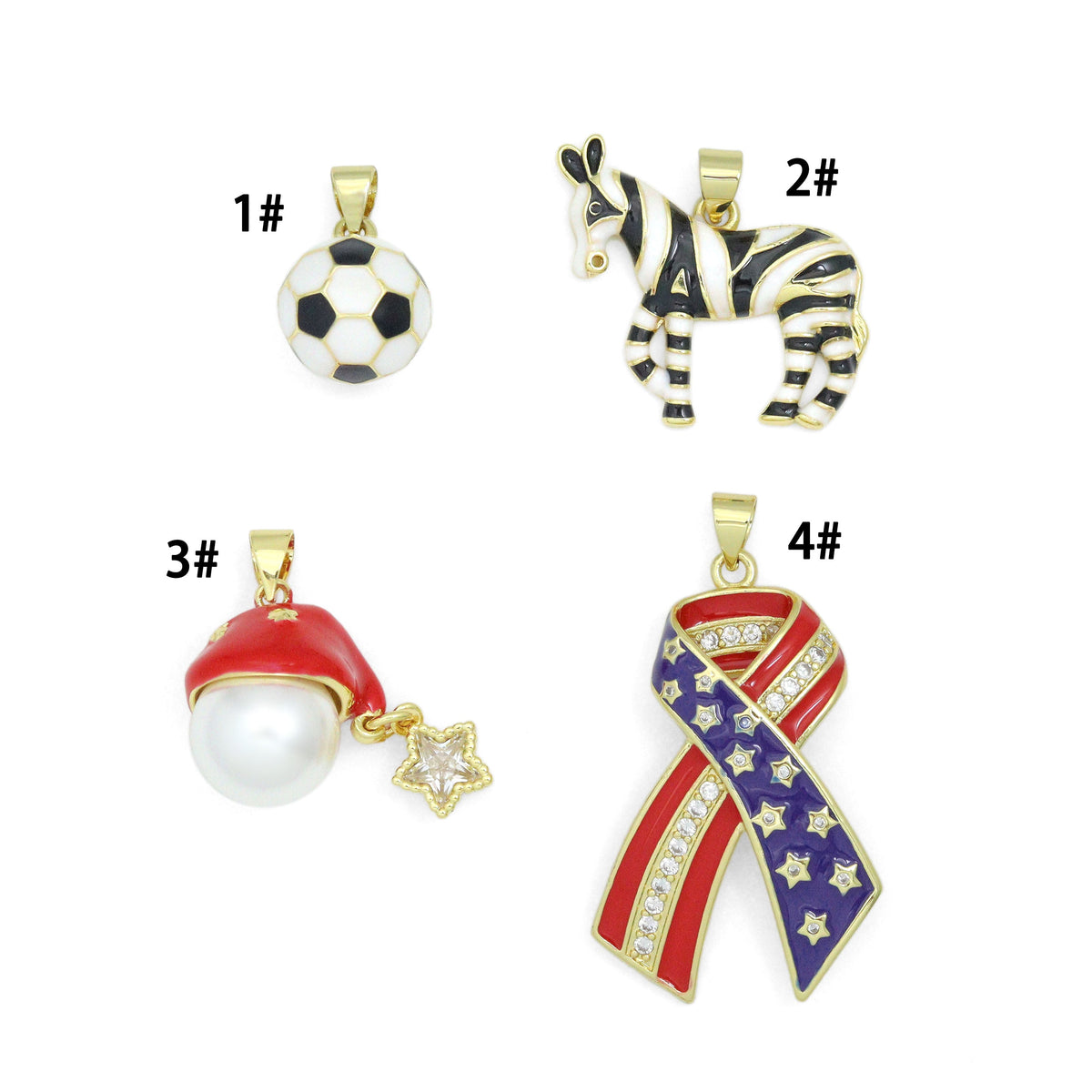 American Flag Ribbon, Zebra Soccer ball Santa Hat Charm Pendant, Sku#LK1300