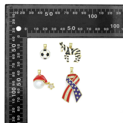 American Flag Ribbon, Zebra Soccer ball Santa Hat Charm Pendant, Sku#LK1300