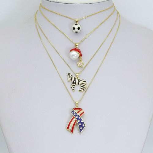 American Flag Ribbon, Zebra Soccer ball Santa Hat Charm Pendant, Sku#LK1300