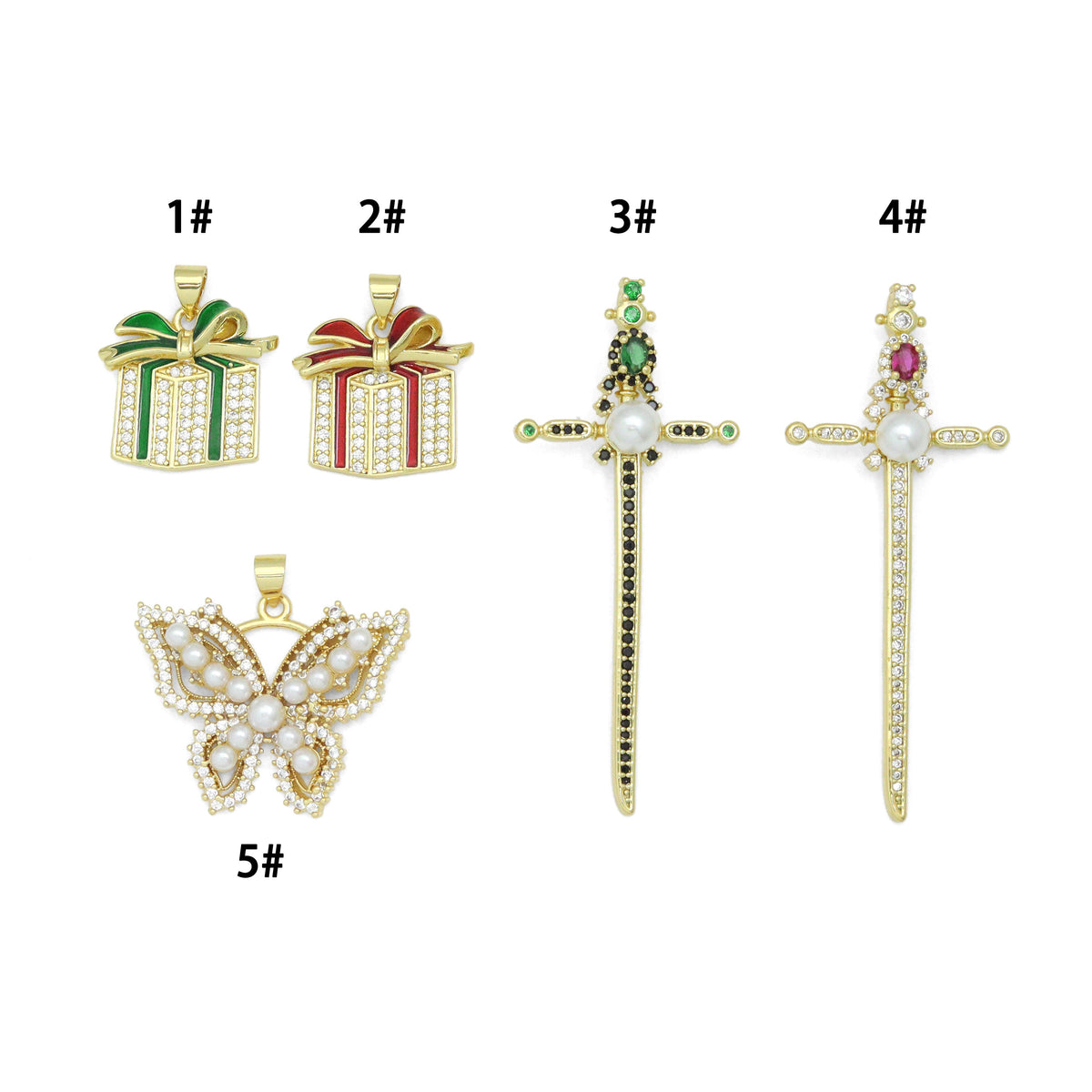 CZ Cross Gift Box Butterfly Charm Pendant, Sku#LK1301