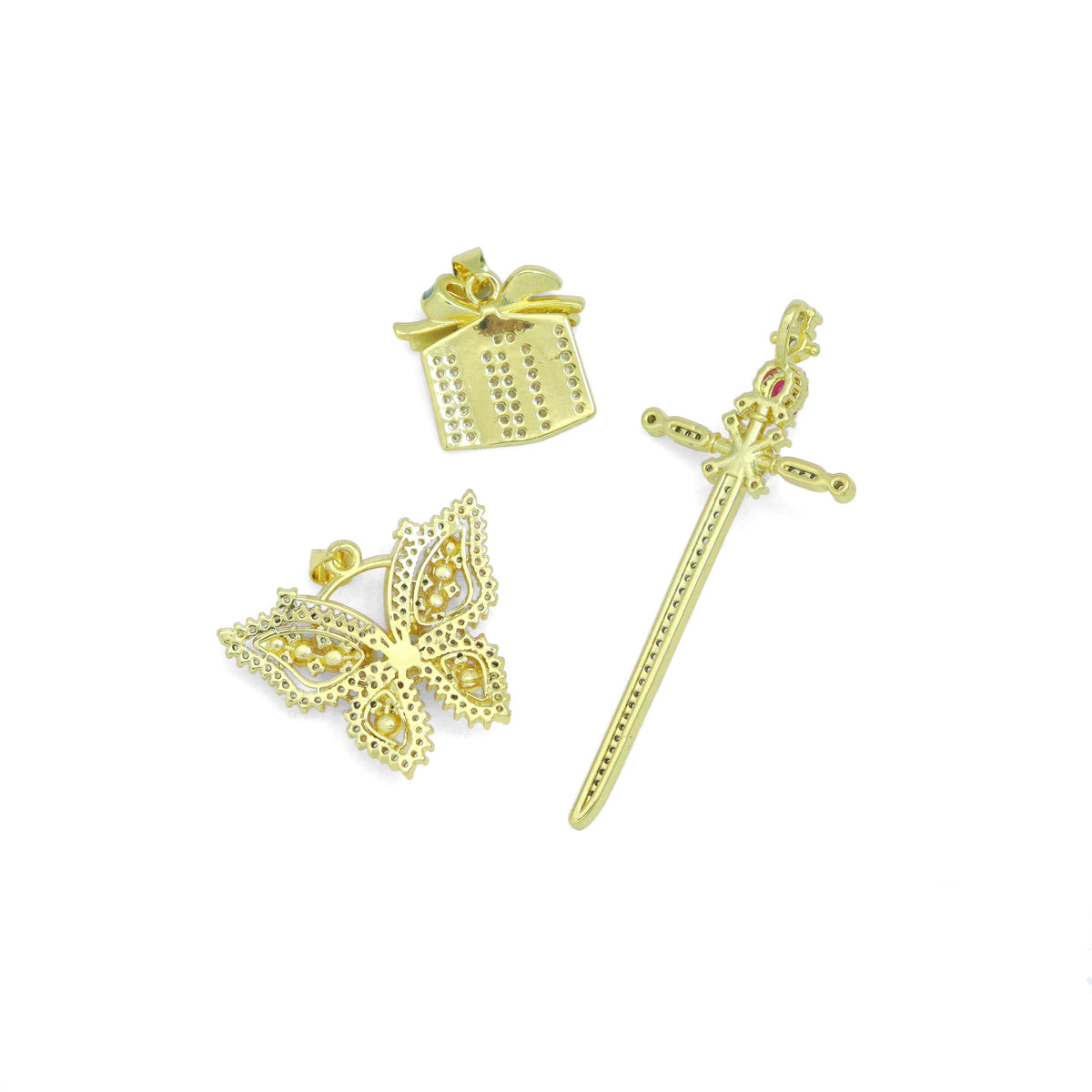 CZ Cross Gift Box Butterfly Charm Pendant, Sku#LK1301